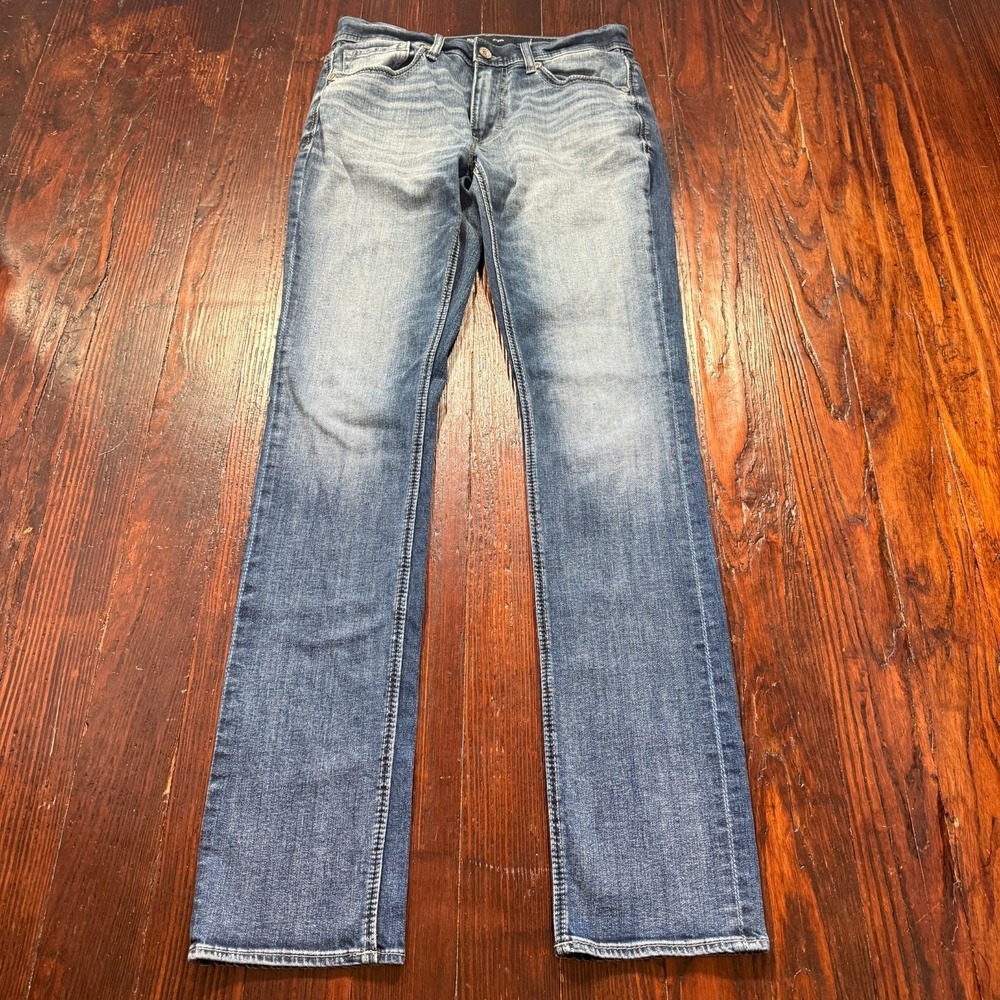 BKE Mason Jeans Mens‎ 30x36 Blue Dark Wash Tapered Buckle Faded Whiskers Stretch